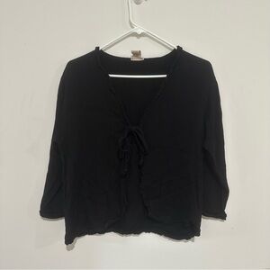 Vintage Prairie Natural Cotton Black Ruffle Tie Front Boho Cottagecore Size M